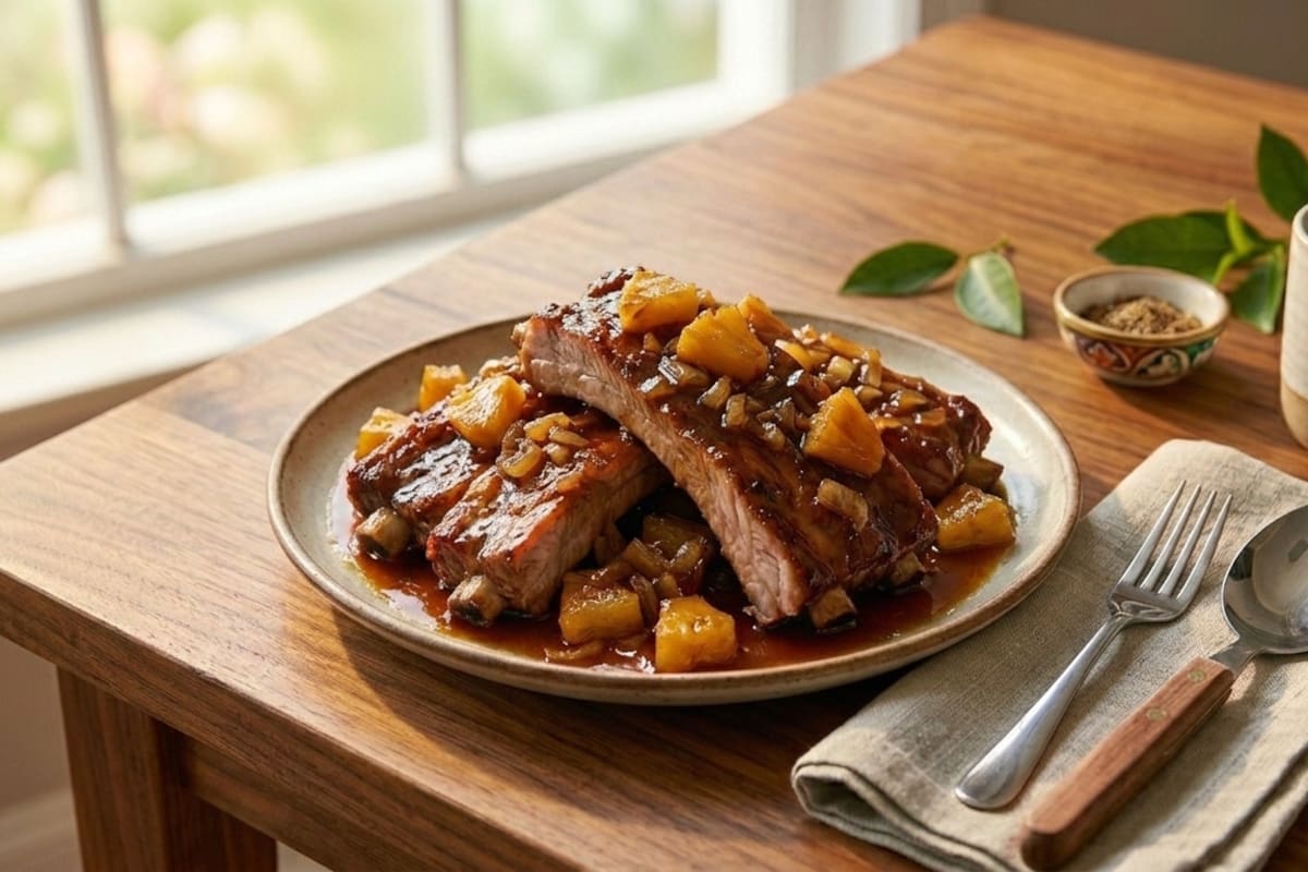Costillas de cerdo dulces con piña