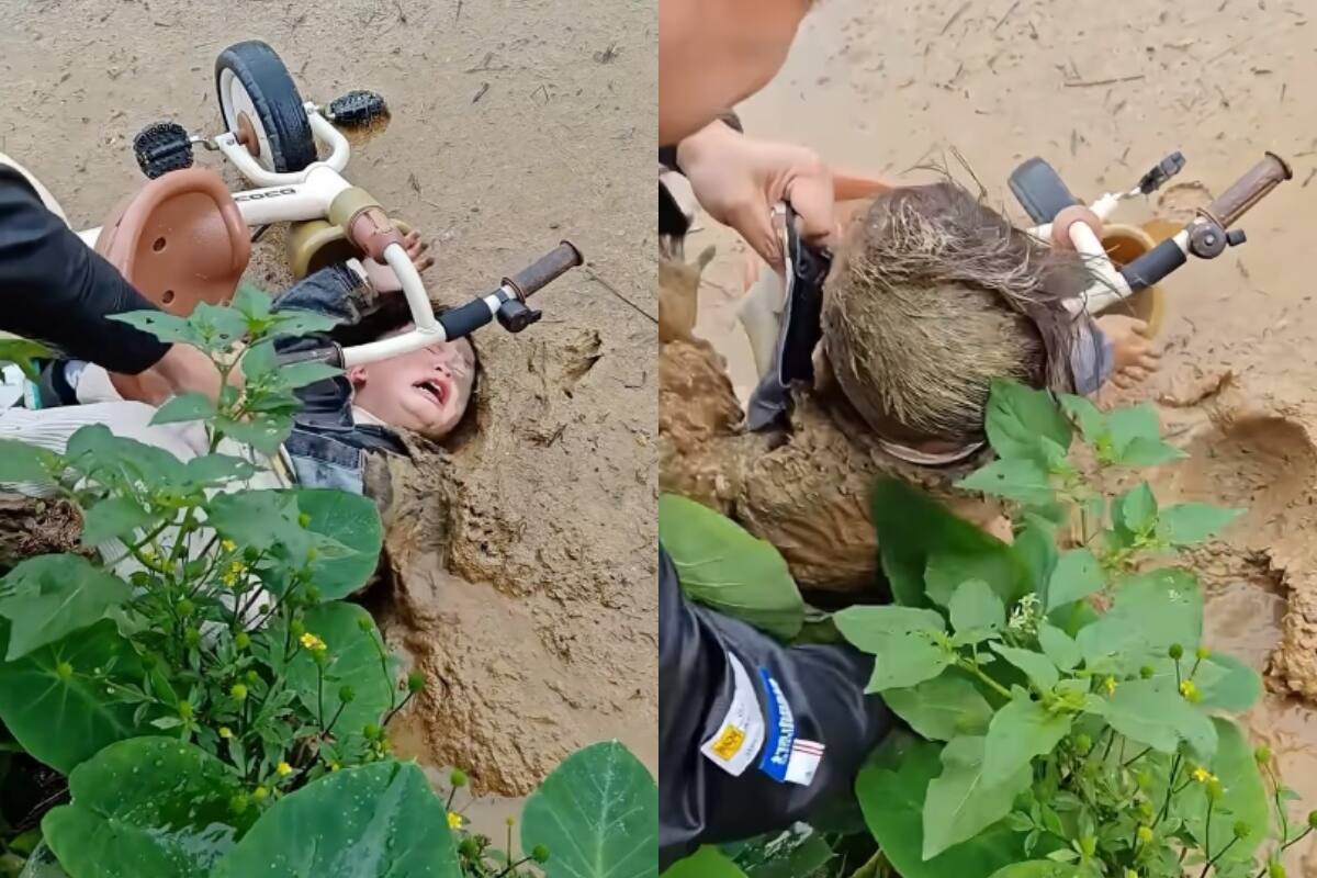 Niño cae al lodo y sus padres se ríen de él: el video genera polémica en redes sociales