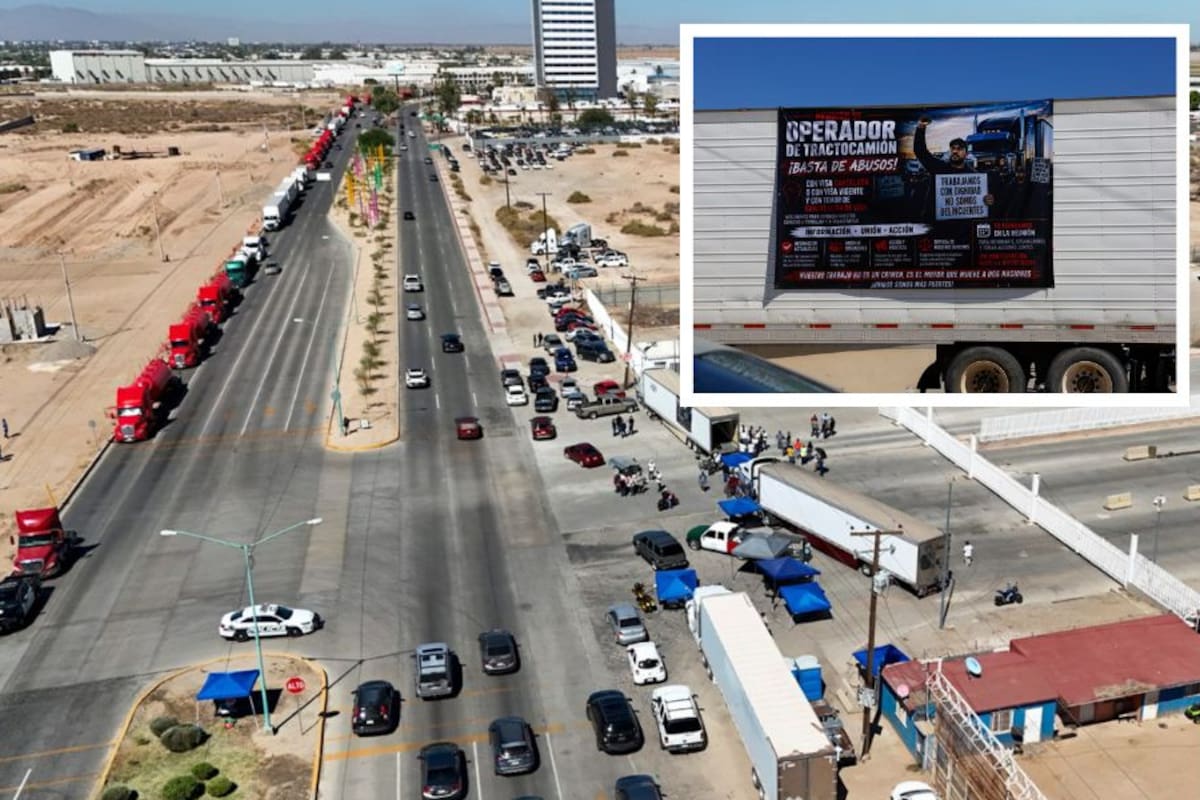 Choferes bloquean garita comercial de Mexicali por cancelación de visas de EEUU