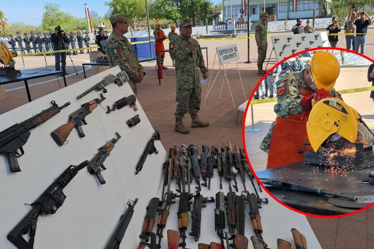 Destruyen más de 500 armas decomisadas al crimen organizado en Hermosillo como parte del Día Internacional de la Destrucción de Armas