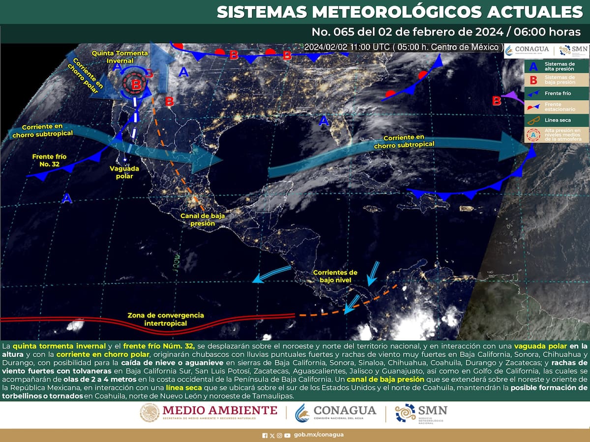 Gráfica de Conagua muestra el avance del Frente Frío 32 por México.