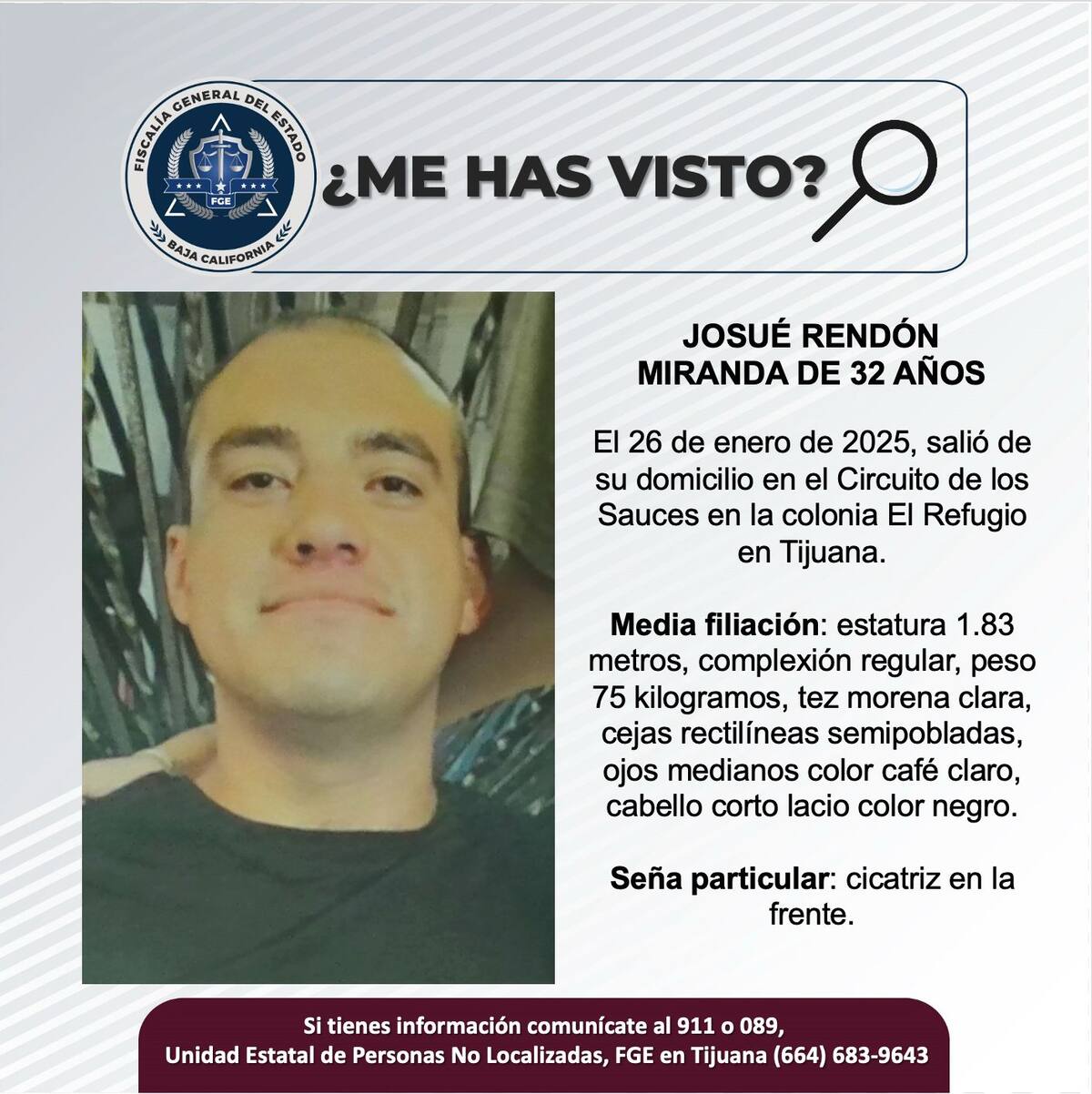 Josué Rendón Miranda fue visto por última vez el 26 de enero del 2025.
