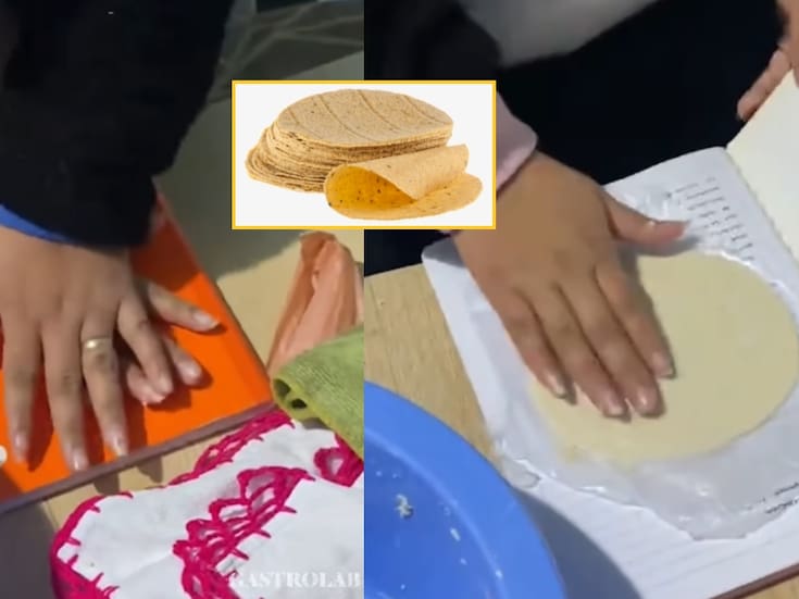 Mujeres se vuelven virales por hacer tortillas con un cuaderno ante la falta de una prensa