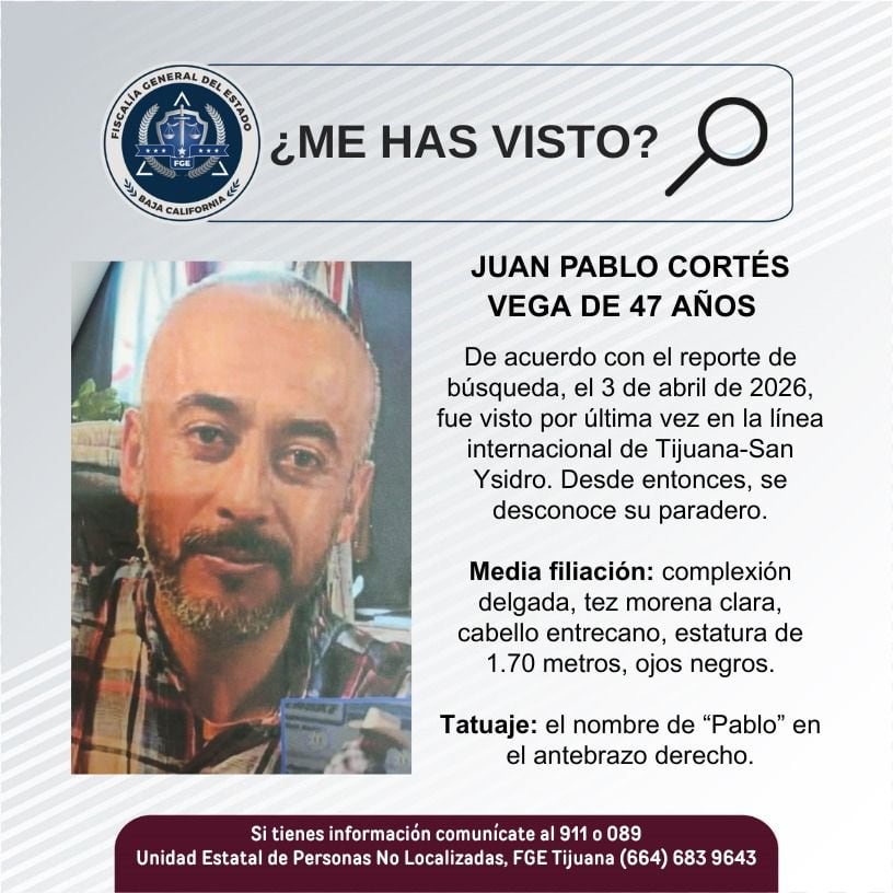 Fue visto por última vez el 3 de abril de 2026.