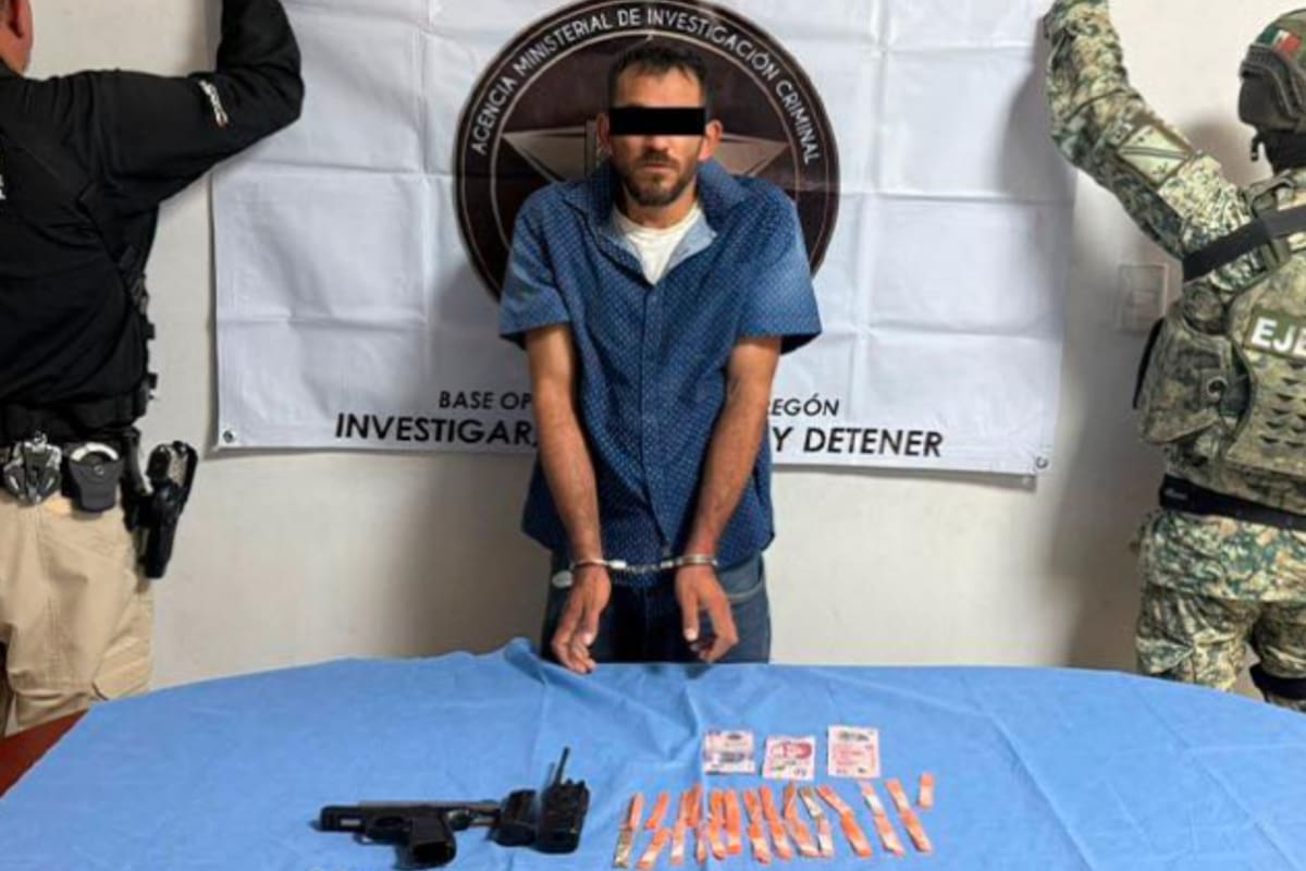 Detienen en Cajeme a sujeto con vehículo reportado como robado en California, arma de fuego y droga