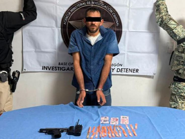 Detienen en Cajeme a sujeto con vehículo reportado como robado en California, arma de fuego y droga