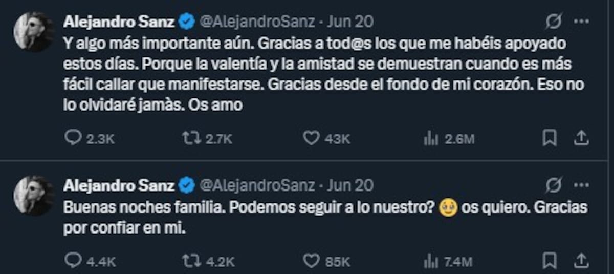 Alejandro Sanz a través de X: @AlejandroSanz