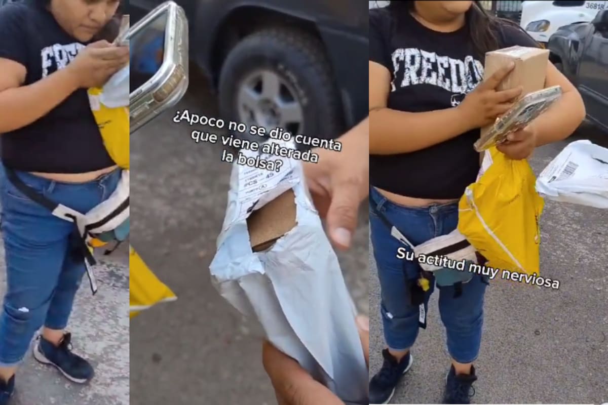 VIDEO | Exponen en redes a repartidora de MercadoLibre que entrega paquete abierto