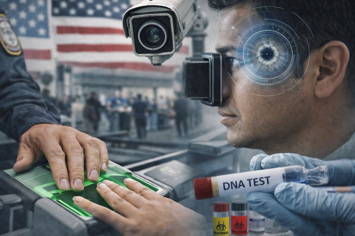 Para salir de Estados Unidos exigirán biométricos y ADN a extranjeros: huellas, iris y voz quedarán en bases de datos por 75 años en aeropuertos y fronteras