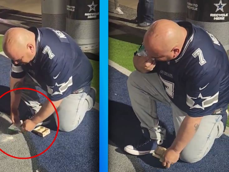 VIDEO: Aficionado de los Vaqueros de Dallas esparce las cenizas de su primo fallecido en el campo de juego