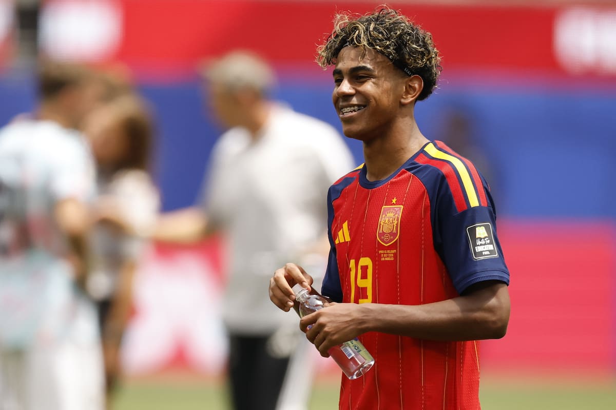 Lamine Yamal of Spain reacts after their win in the FIFA World Cup 2026 quarterfinals match Spain against Belgium, in Los Angeles, USA, 10 July 2026. (Bélgica, España) EFE/EPA/CHRISTOPHER TORRES
