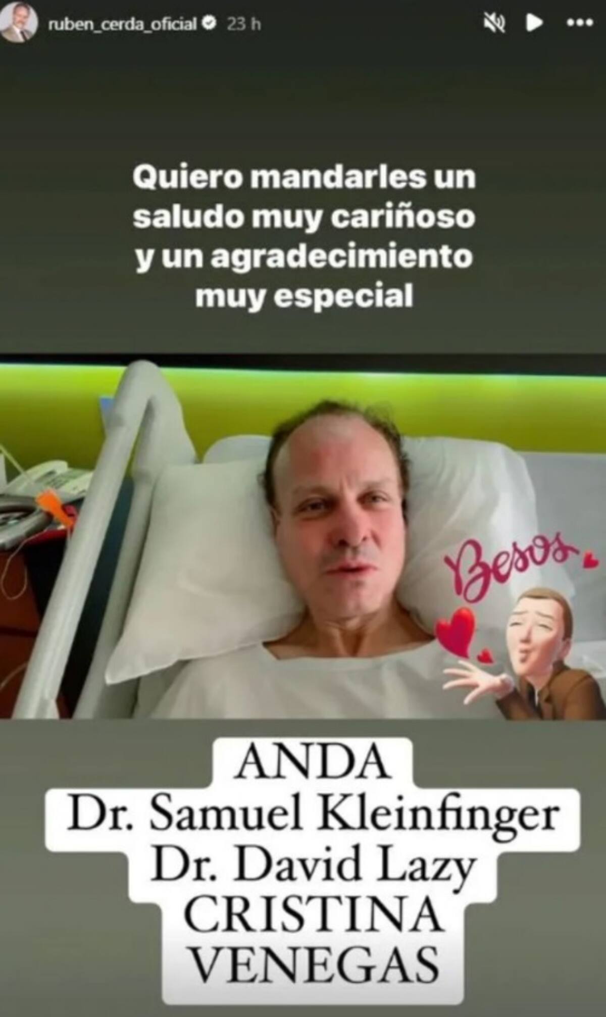El actor Rubén Cerda preocupó a sus fans luego de que se diera a conocer que habría tenido que ser ingresado al hospital de emergencia. FOTO: INSTAGRAM