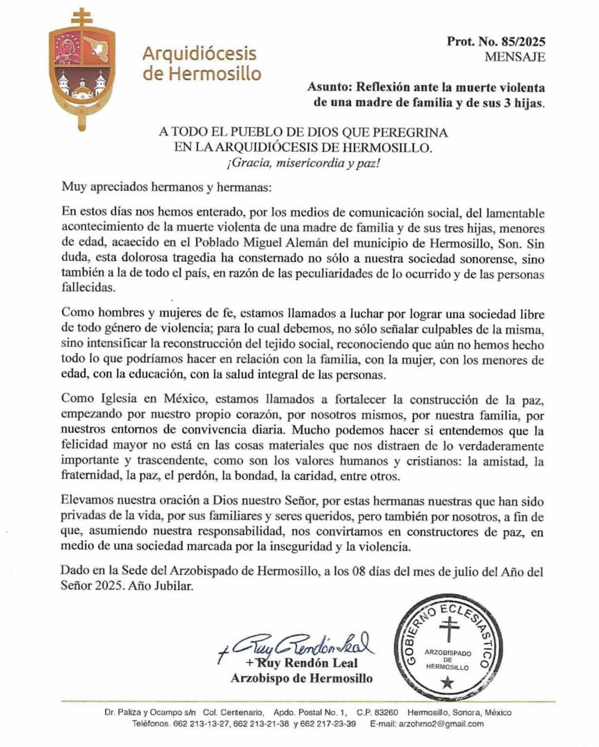 Foto: Arquidiócesis de Hermosillo.