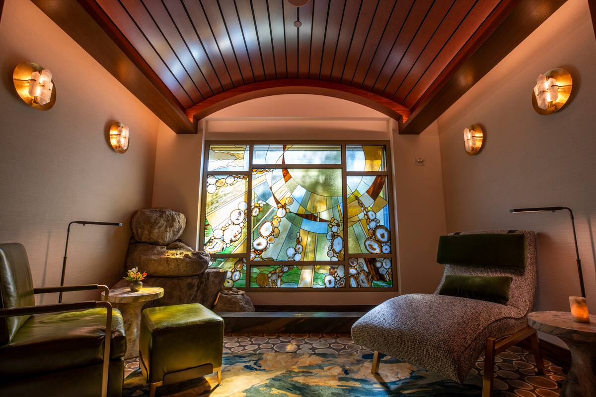 Tenaya Stone Spa opens September 16, 2021, at DisneyÕs Grand Californian Hotel & Spa at Disneyland Resort. This all-new spa, designed by Disney Imagineers, is inspired by the spirit of nature, indigenous cultures of California and the iconic Craftsman design of the hotel. Advance bookings are now available for massage, body treatments and salon services for Disneyland Resort hotel guests. (Christian Thompson/Disneyland Resort)