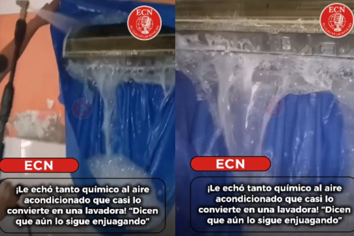 No va a servir, pero limpio quedó: hombre intenta arreglar el minisplit y termina bañándolo por completo