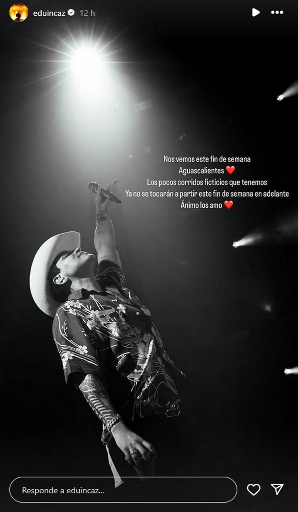 Mensaje de Eduin Caz en su cuenta de Instagram.