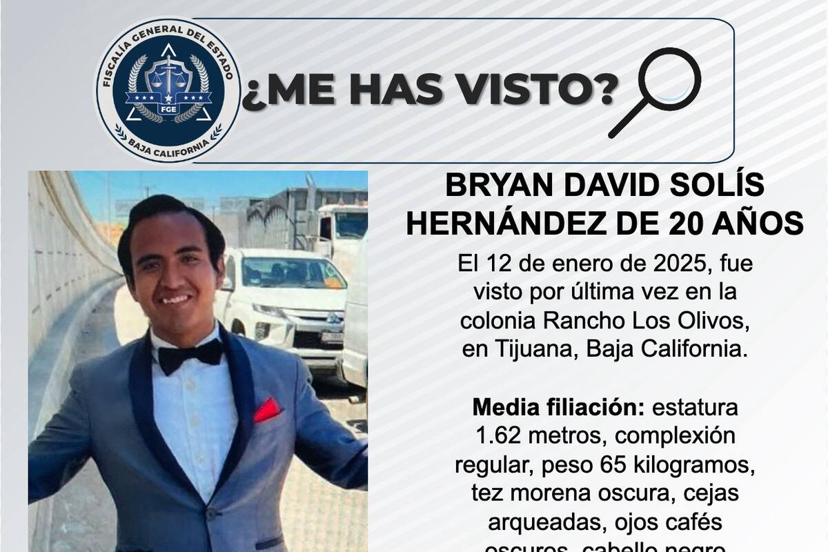 Se busca a Bryan David Solís Hernández de 20 años