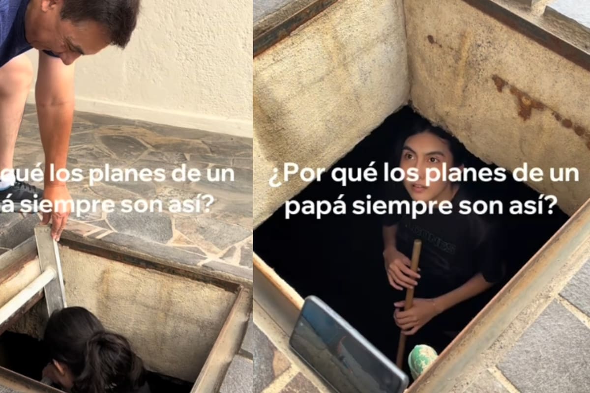 “Estos son nuestros planes de padre e hija”: Joven se mete a limpiar una cisterna mientras su padre la observa desde afuera
