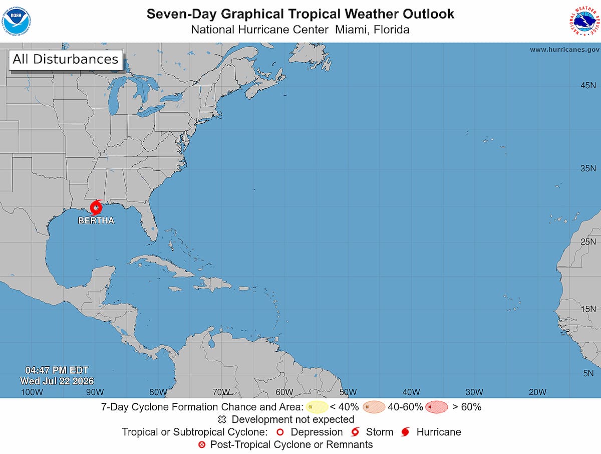 Tormenta tropical Bertha. | Foto: National Oceanic and Atmospheric Administration