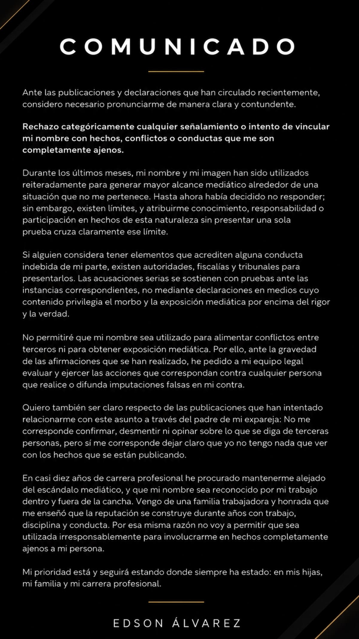 Comunicado de Edson Álvarez. (Foto: IG @edsonnalvarez)