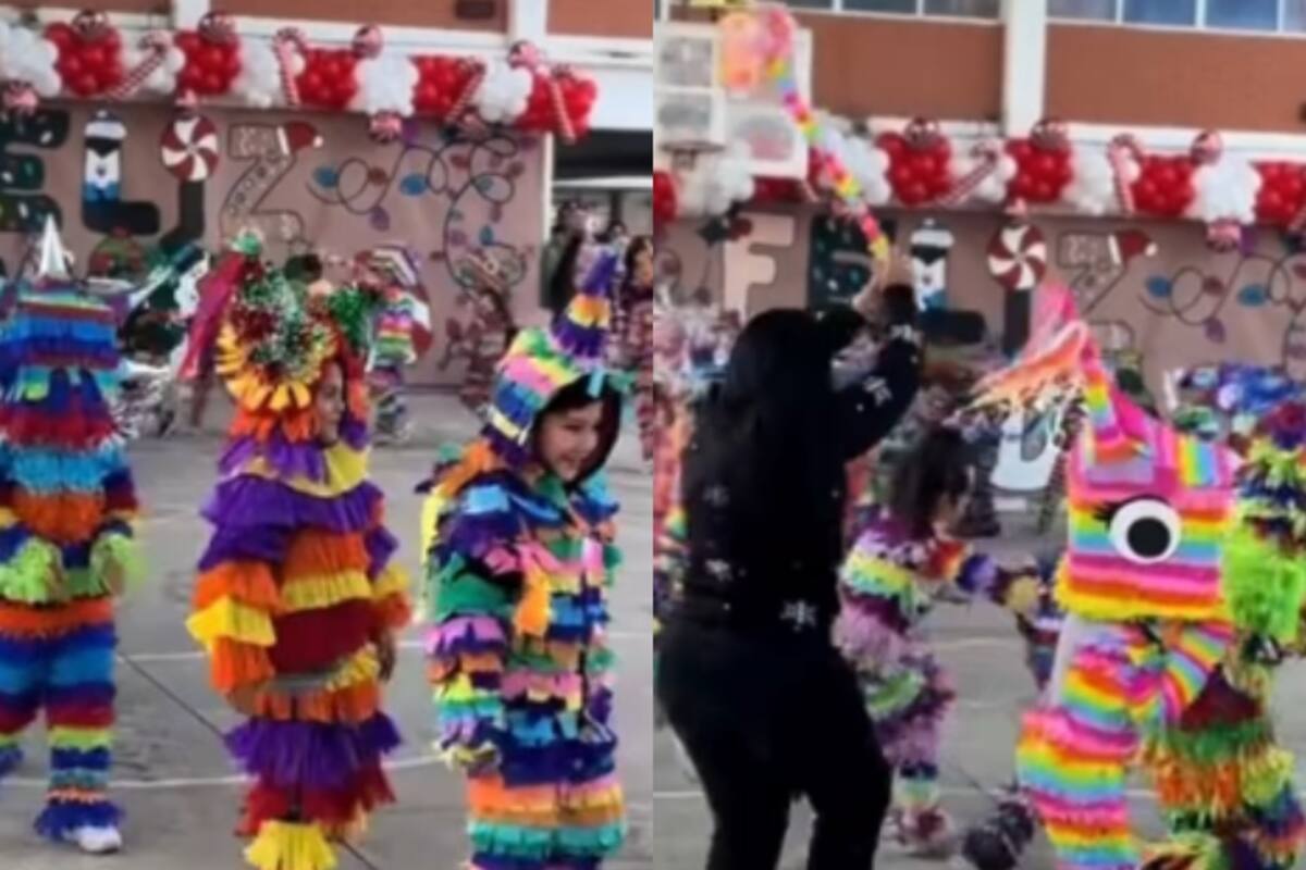 Maestra disfraza a su grupo de piñatas, canta el tradicional cántico y termina corriendo a golpearlos con un palo