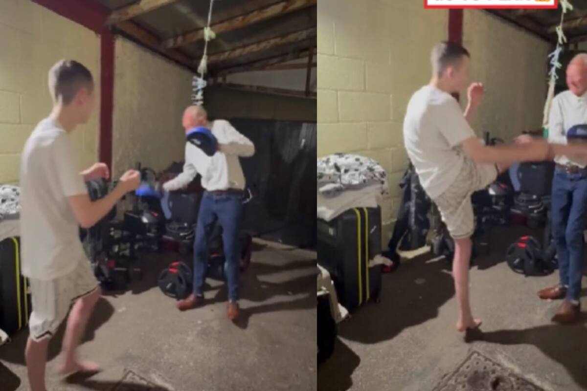 Un joven practicaba kickboxing con su abuelo, pero accidentalmente lo patea y lo deja en el suelo