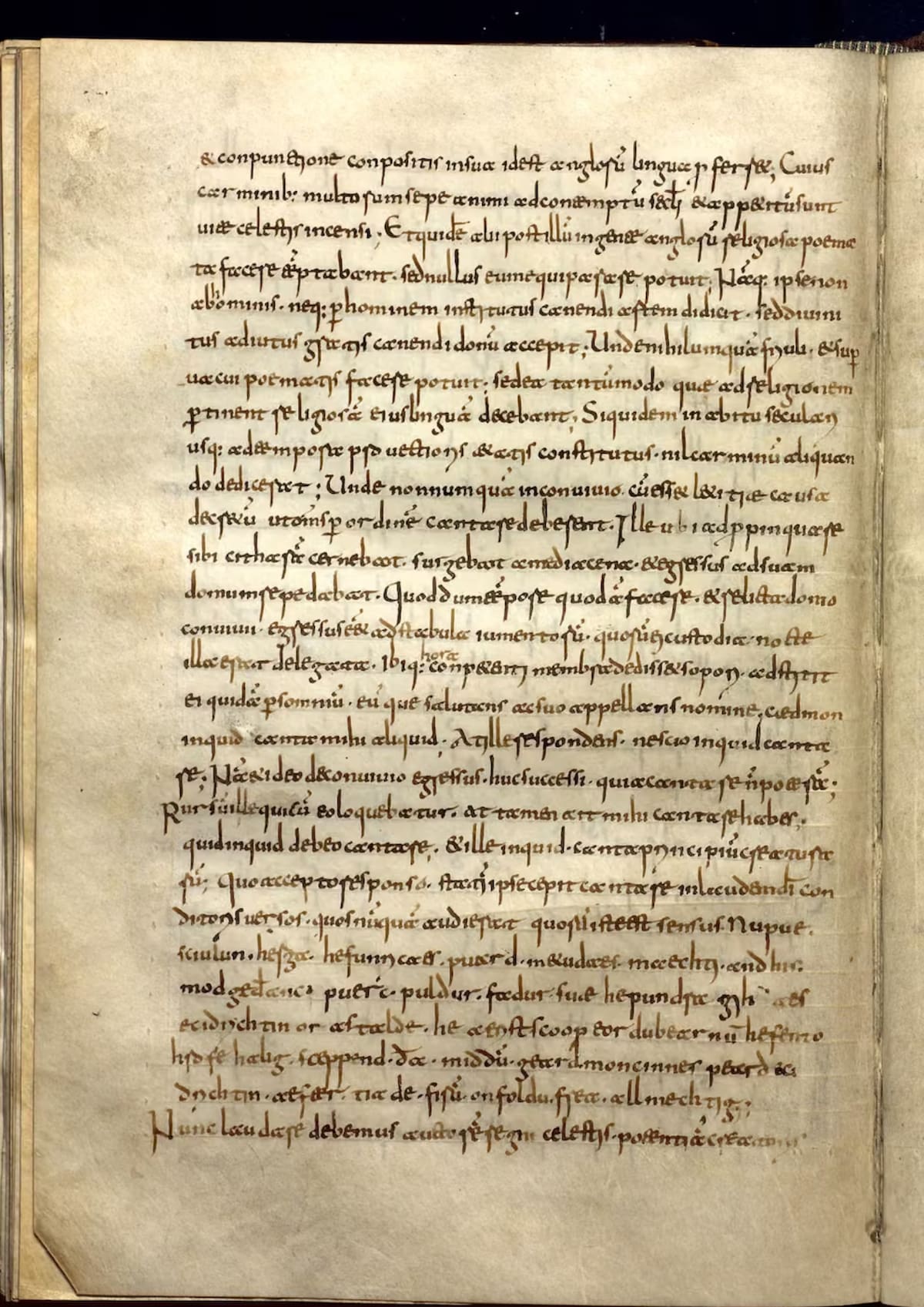 El texto contiene una versión temprana del Himno de Caedmon, compuesto hace unos 1.200 años y copiado por un monje en el norte de Italia. Foto: Trinity College de Dublín.