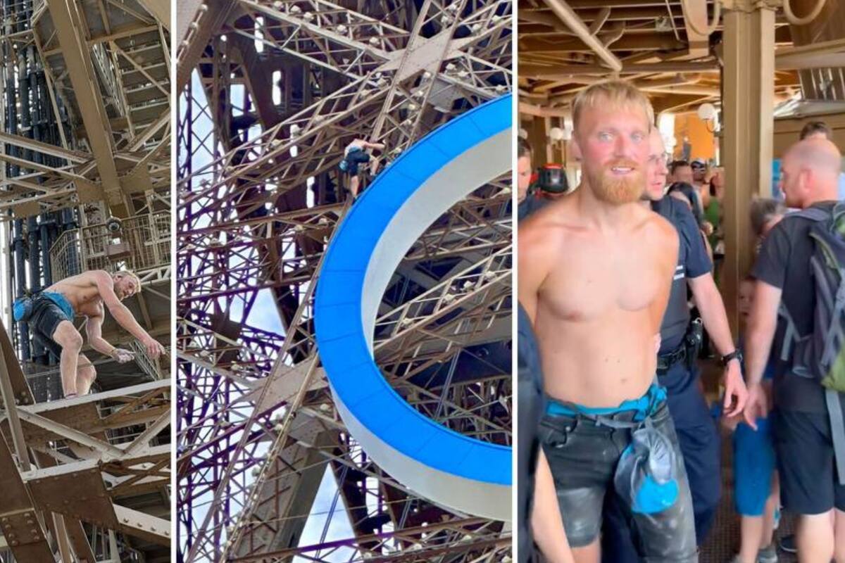 VIDEO: Hombre intenta escalar la Torre Eiffel antes de la Ceremonia de Clausura de los Juegos Olímpicos 2024