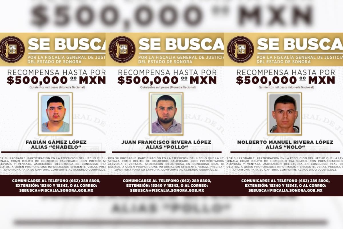 FGJES ofrece hasta 500 mil pesos por información para localizar a tres personas con órdenes de aprehensión en Sonora