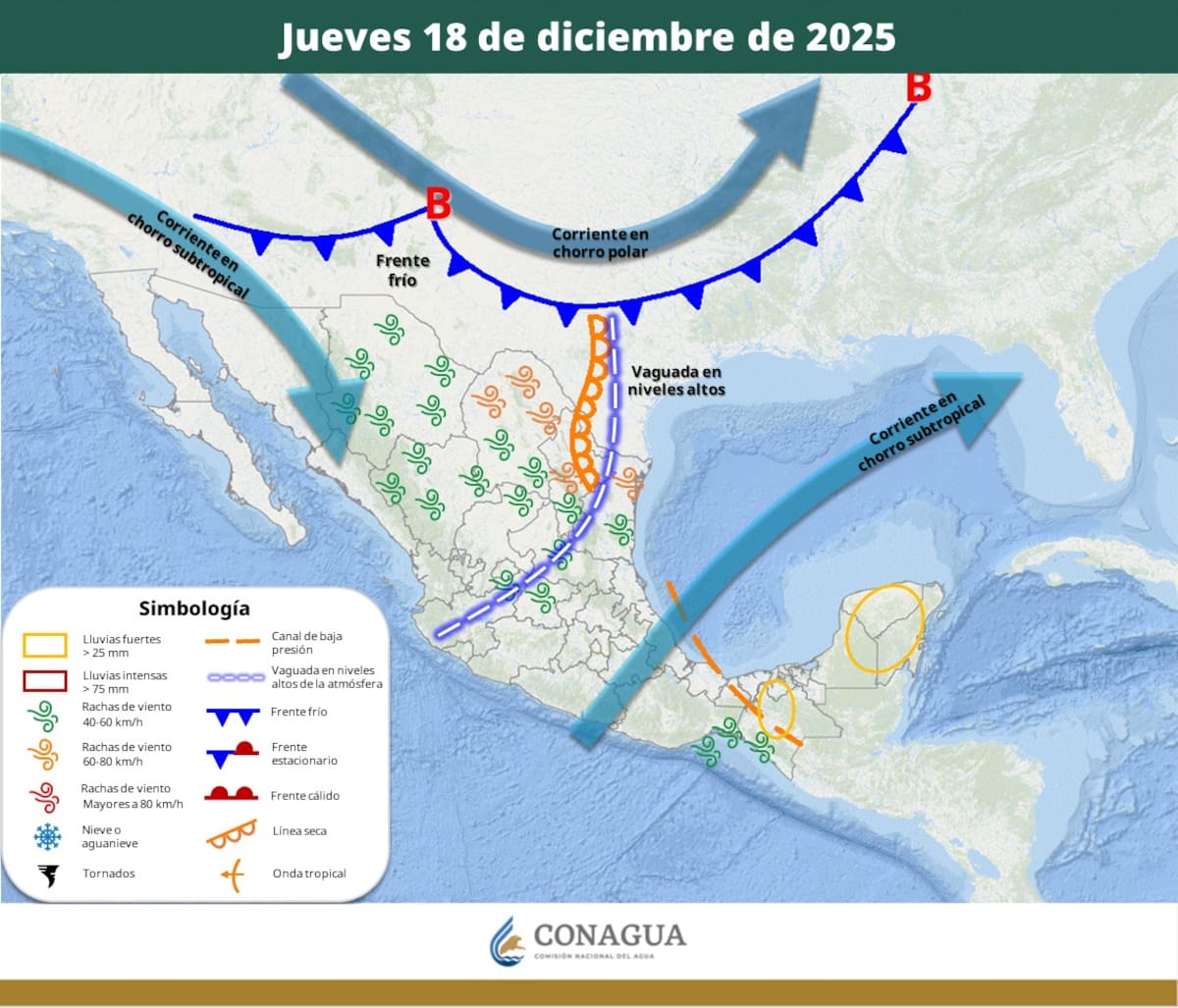 Pronóstico del clima para este jueves 18 de diciembre del 2025. | Crédito: SMN