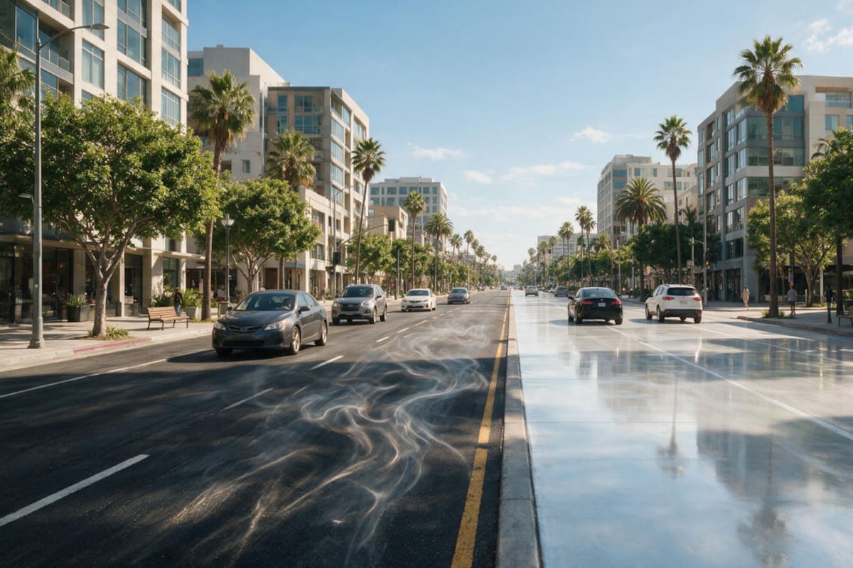 El asfalto negro absorbe hasta el 95 por ciento del calor del sol por eso Los Ángeles comenzó a cambiar el color de sus calles para intentar enfriar la ciudad