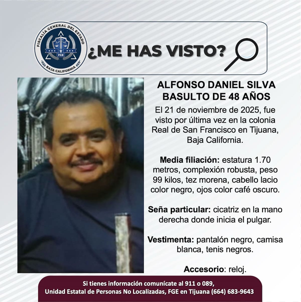 Fue visto por última vez el 21 de noviembre de 2025.