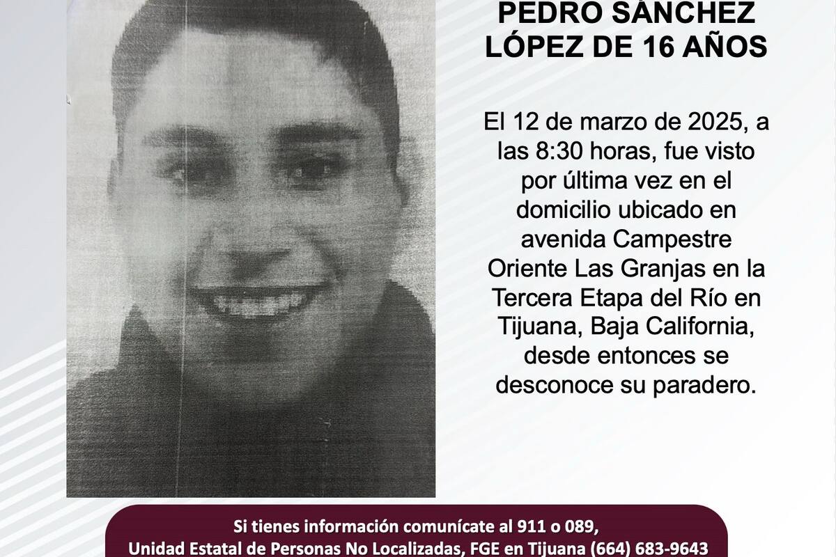 Se busca a Pedro Sánchez López de 16 años de edad