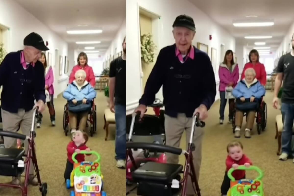 Este niño quiso imitar a su bisabuelo usando una andadera, y así fue el tierno momento