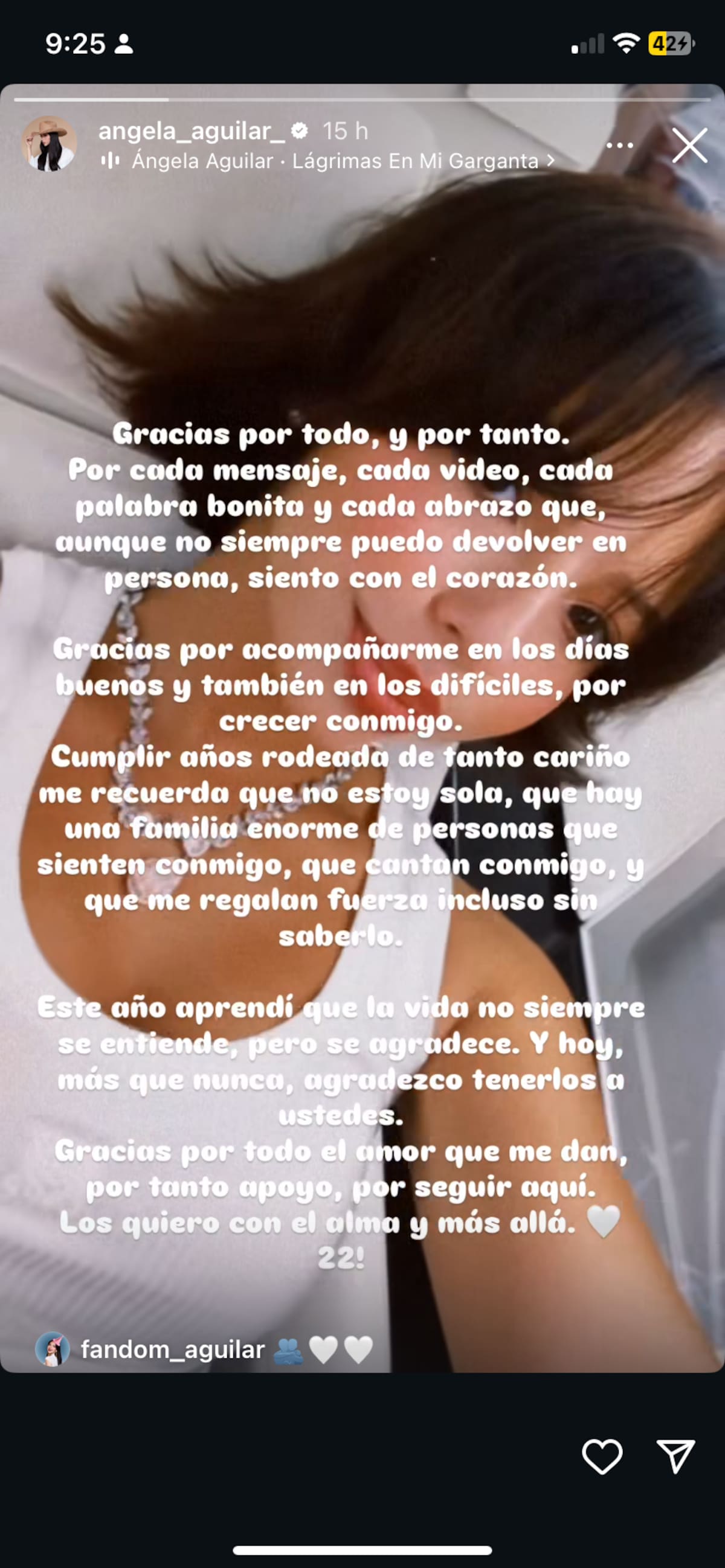 Agradece felicitaciones de fans, amigos y familia tras cumplir 22 años.