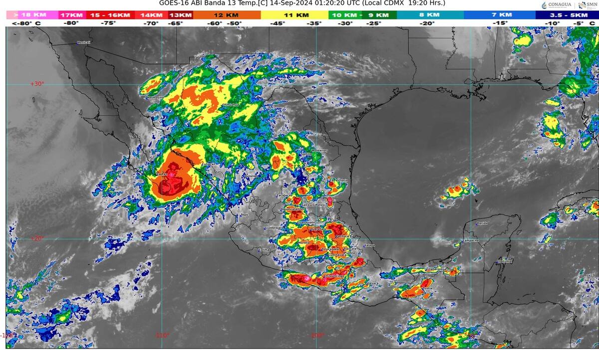 Habrá intervalos de chubascos (de 5 a 25 mm) en Baja California, Campeche, Colima, Nayarit, Quintana Roo, Tabasco y Yucatán. Foto: Conagua.