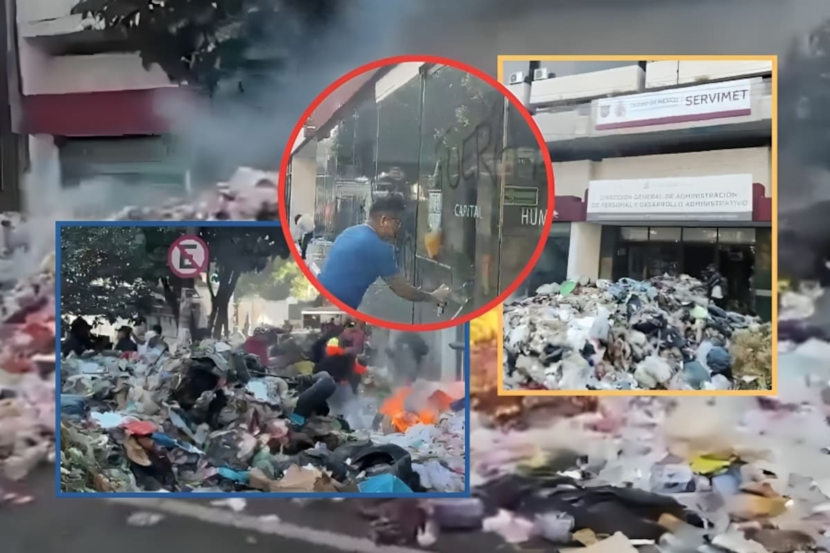 Trabajadores de limpieza protestan en CDMX: Queman basura y bloquean vialidad exigiendo afiliación sindical