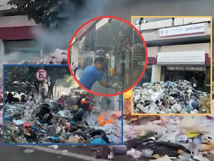 Trabajadores de limpieza protestan en CDMX: Queman basura y bloquean vialidad exigiendo afiliación sindical