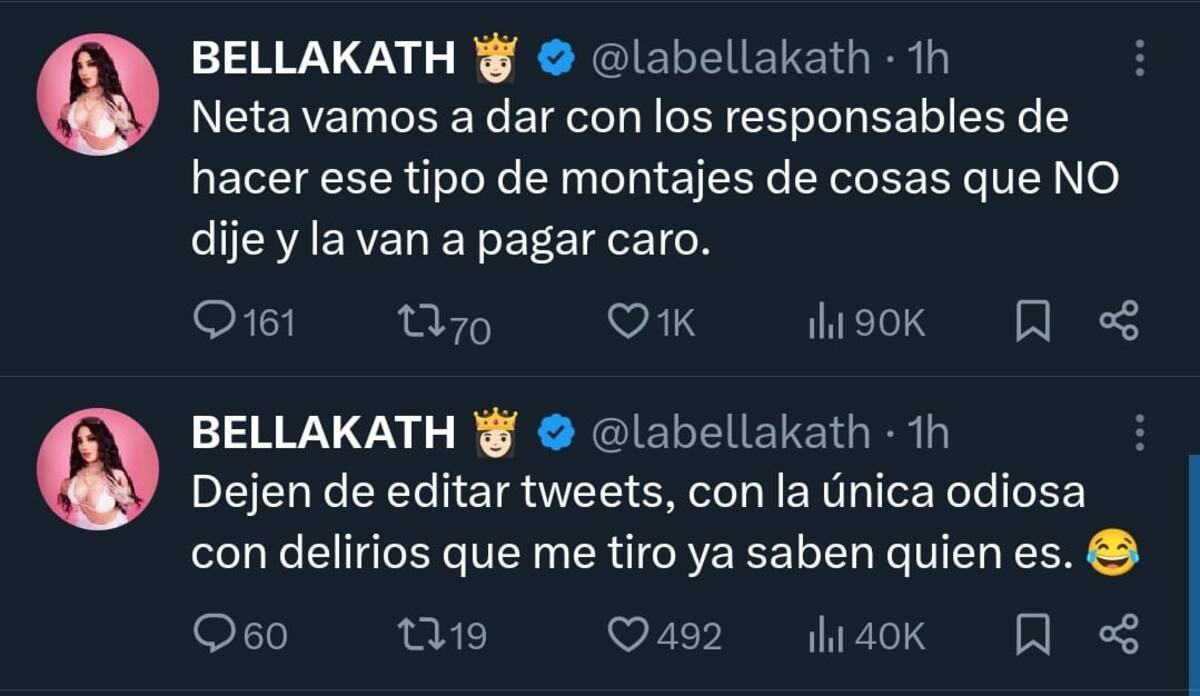 Bellakath reaccionando al tweet "montado"