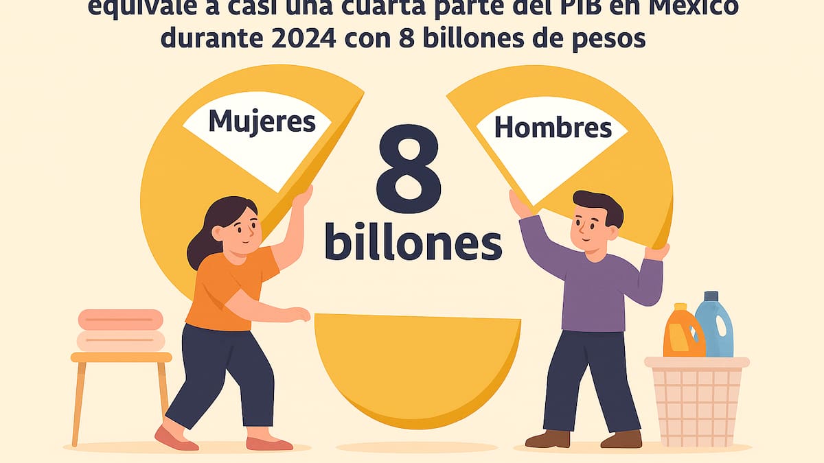 El trabajo doméstico y de cuidados no remunerado equivale a casi una cuarta parte del PIB en México durante 2024 con 8 billones de pesos y las mujeres aportan más del doble que los hombres