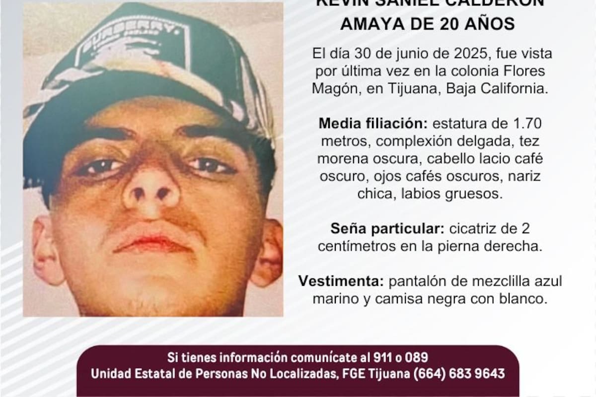 Se busca a Kevin Saniel Calderón Amaya de 20 años