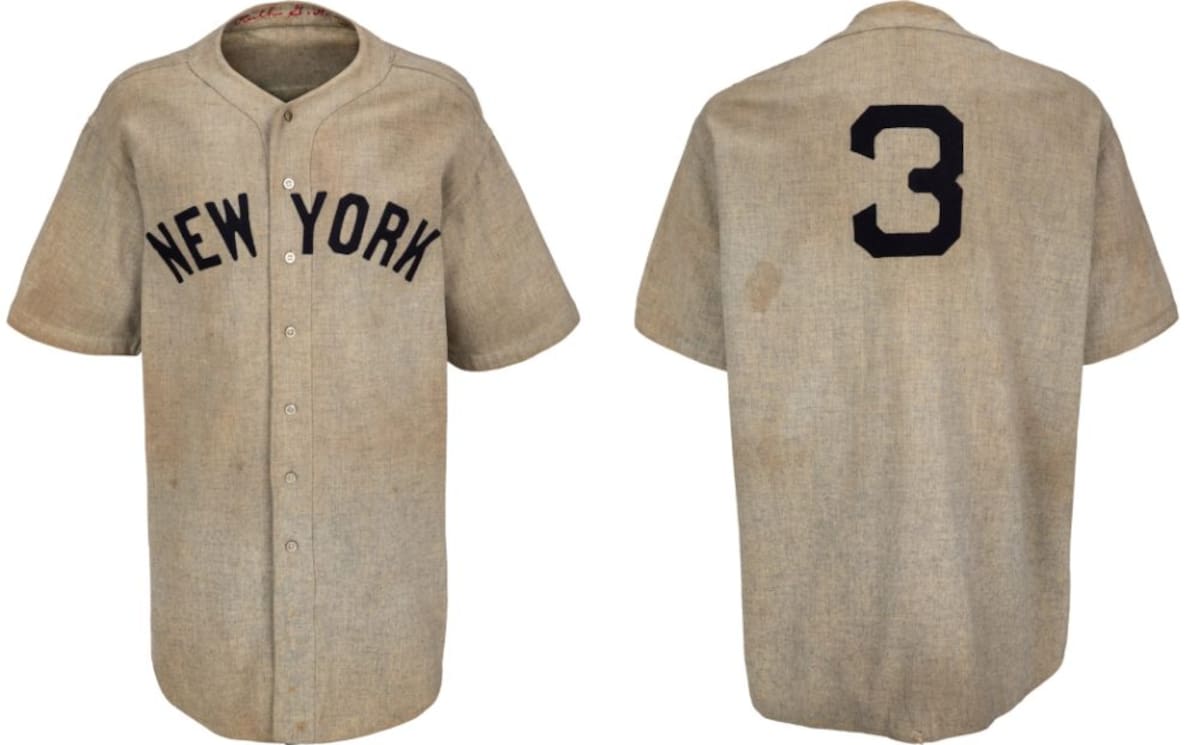 Jersey de visitante de los Yankees de Nueva York que le pertenecía a Babe Ruth en 1932. (Foto: Heritage Auctions)
