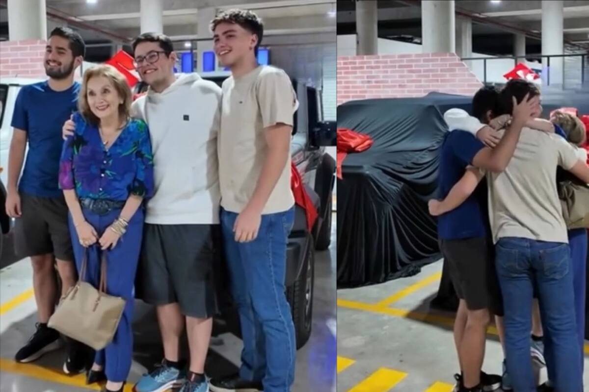 Abuelita se vuelve viral al regalarles tres camionetas a sus nietos por cumplir 18 años