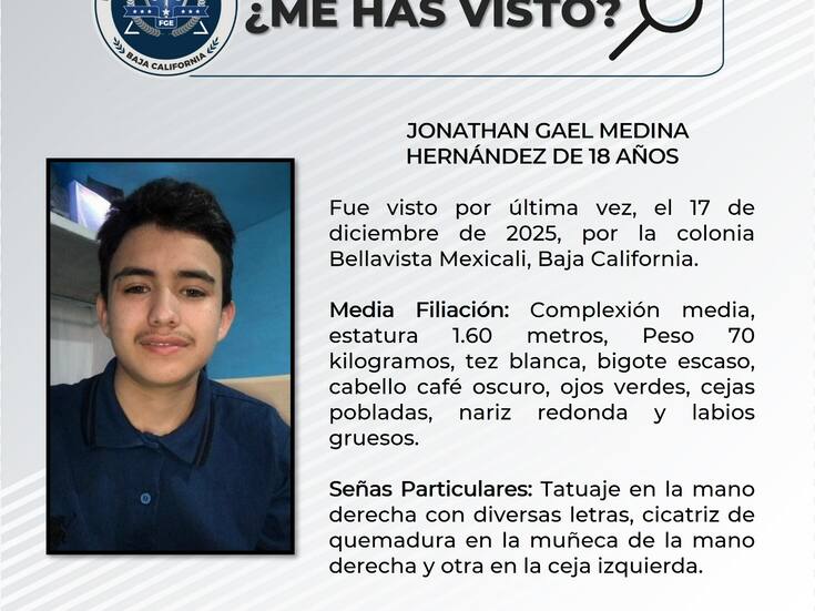 Buscan a Jonathan Gael, de 18 años: desapareció en la colonia Bellavista