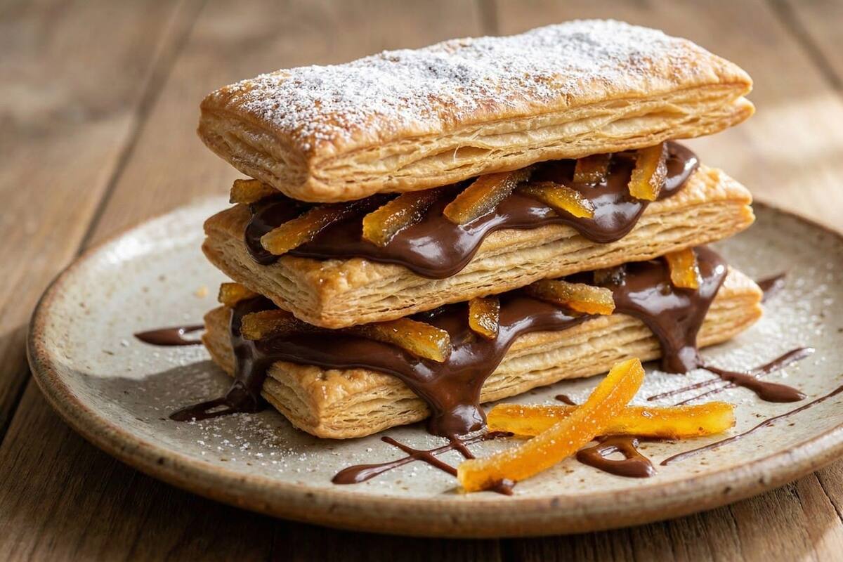 Milhojas de chocolate y naranja