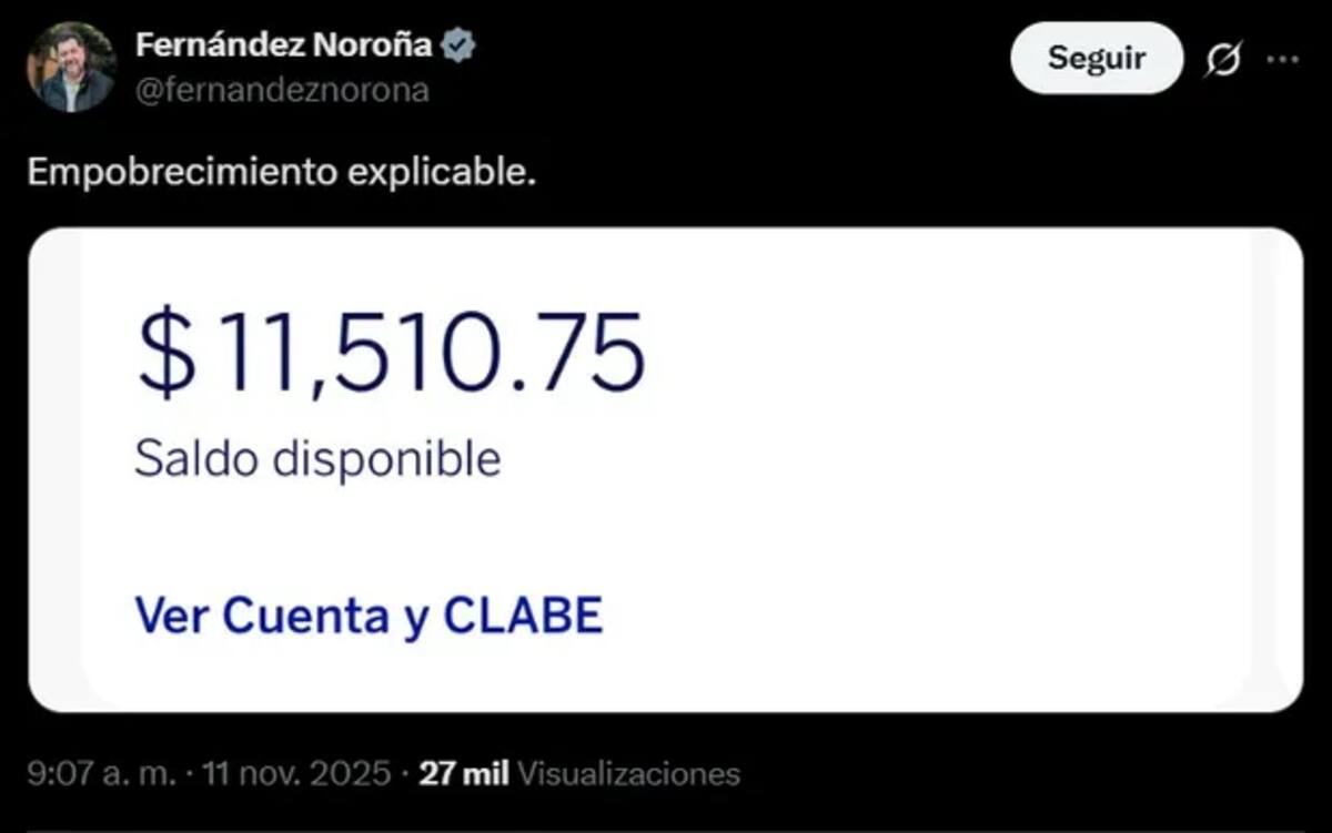 El senador de Morena publicó una captura de su cuenta con apenas 11,510.75 pesos; usuarios lo acusaron de intentar victimizarse tras la polémica por su casa de 12 millones en Tepoztlán. Foto: Milenio
