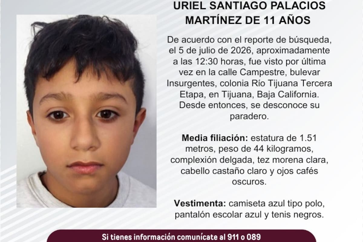 Se busca Uriel Santiago Palacios Martínez de 11 años de edad