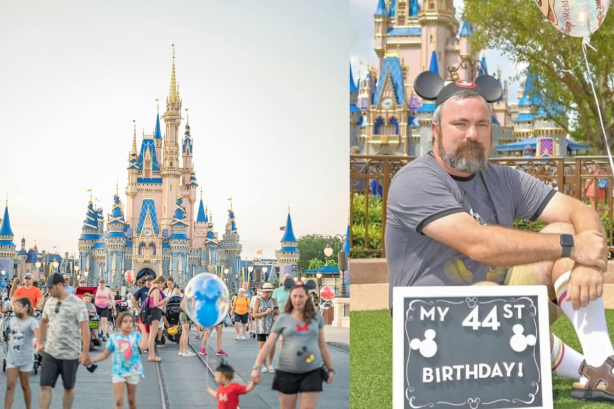 “Mis dulces 44”: Hombre celebra su cumpleaños en Disneyland y se hace viral por su divertida sesión de fotos