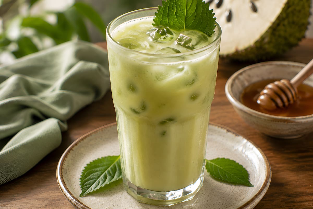 Té verde frío con guanábana y shiso