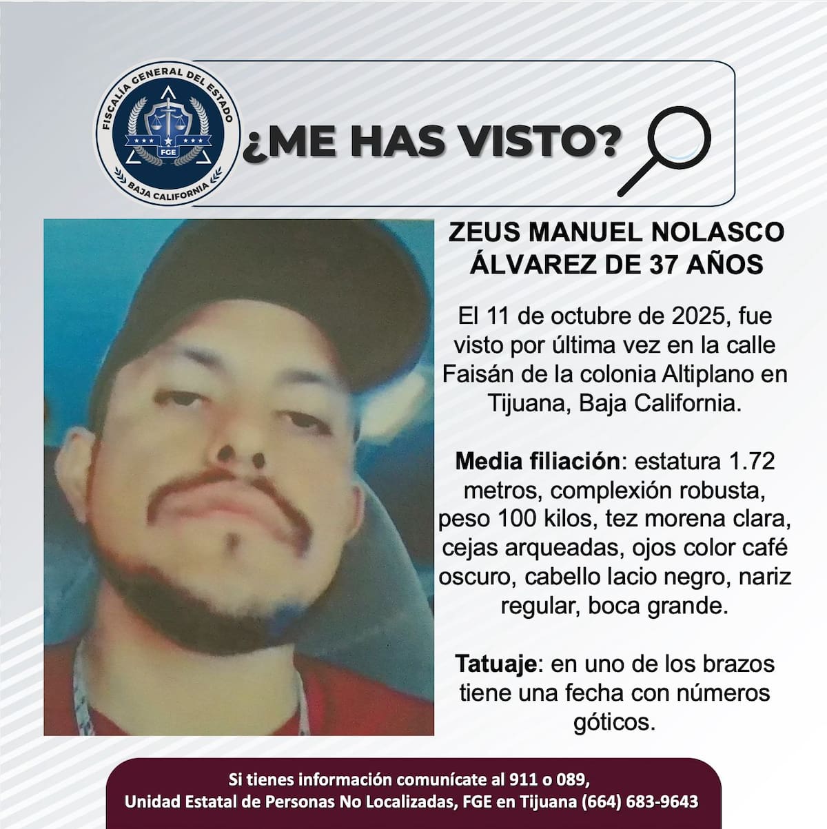 Fue visto por última vez el 11 de octubre de 2025.